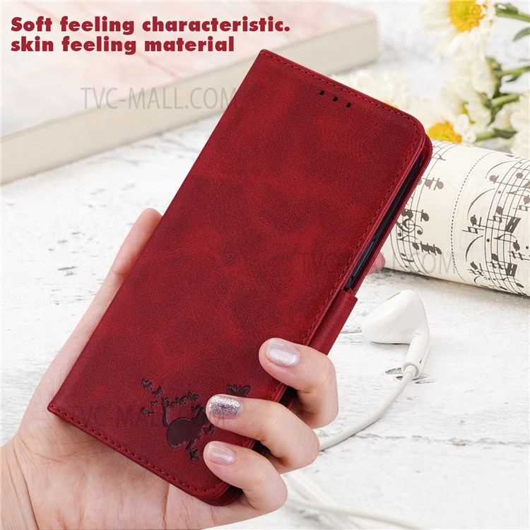 Supporting Stand Phone Covering Cute Cat Butterfly Imprinting PU Leather Wallet Phone Drop-proof Case Shell with Strap for Google Pixel 6a - Red-7