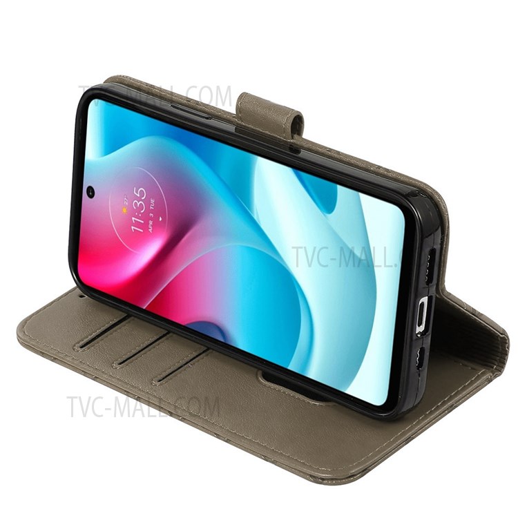 Supporting Stand Phone Cover Imprinted Grid Pattern PU Leather Flip Wallet Case with Strap for Google Pixel 6a - Grey-5