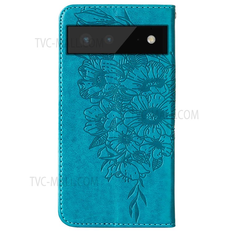 Well-protected Phone Case Imprinting Big Butterfly Flower Pattern Drop-proof PU Leather Cover with Wallet for Google Pixel 6 - Blue-3