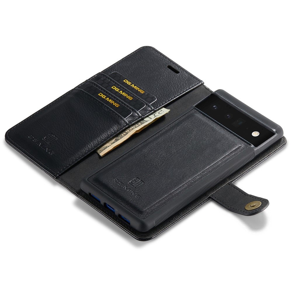 DG.MING Split Leather Cover Wallet Stand Design Detachable Magnetic Absorption Phone Case for Google Pixel 6 - Black-8