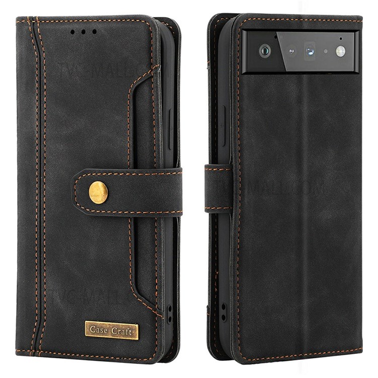 CASE CRAFT Shockproof Wallet Stand Function Outer Card Slot Design Leather Phone Cover Case for Google Pixel 6 Pro - Black-1