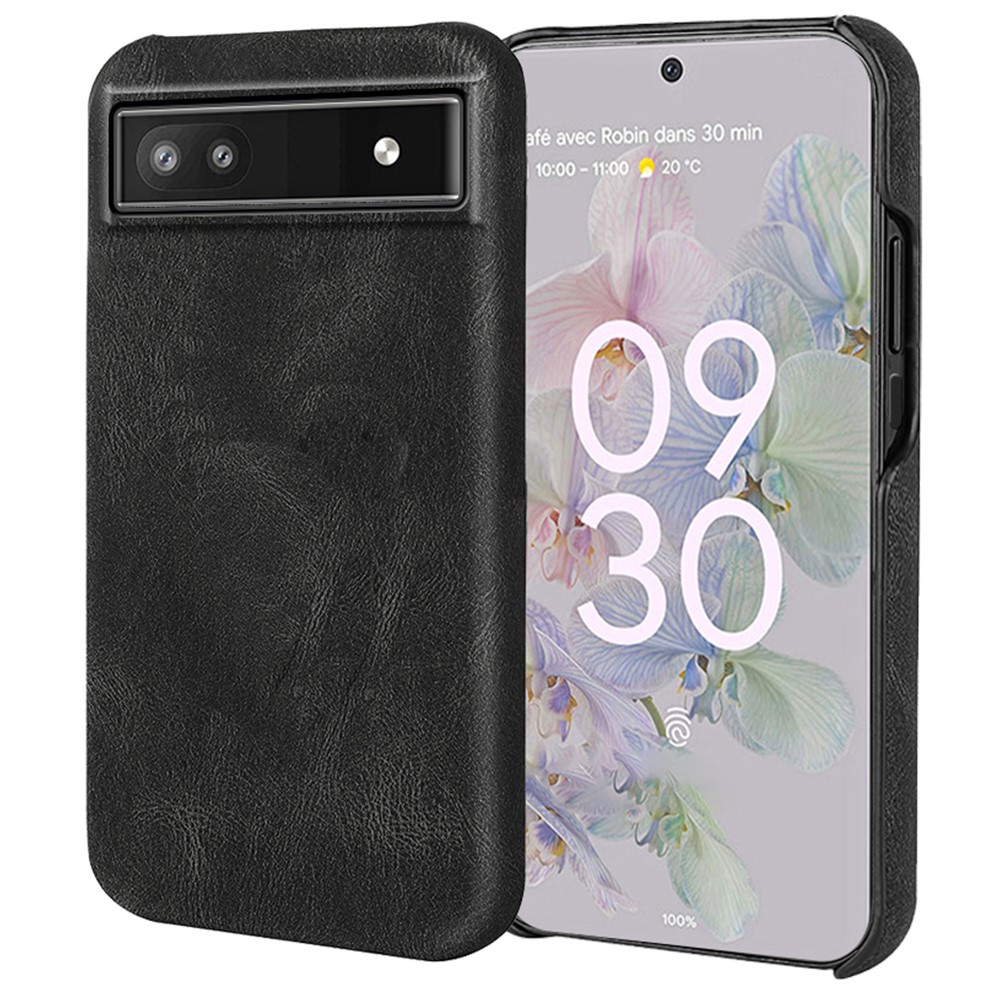 Lightweight Hard Phone Protective Covering PU Leather Coated PC Case Cell Phone Protective Shell for Google Pixel 6a - Black-1