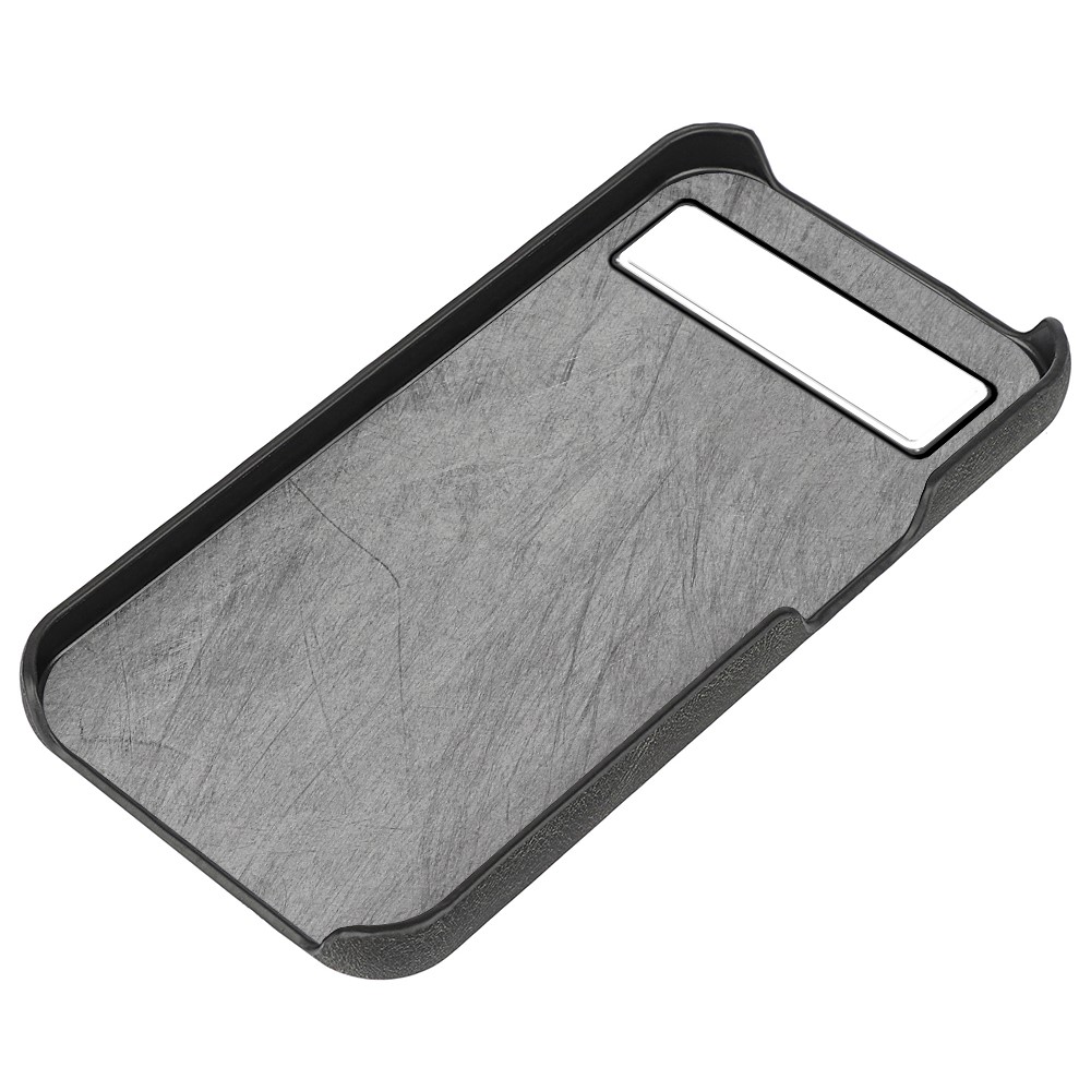 Kickstand Design Incomplete Covering Hard Cover Textured PU Leather Coated PC Back Protective Case for Google Pixel 6a - Black-4