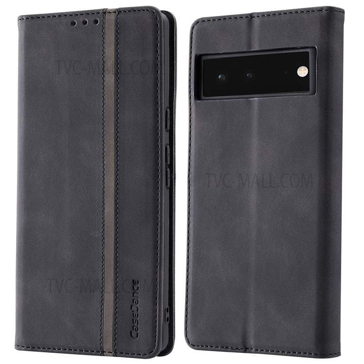CASEDANCE Waltz 001 Series Folio Flip Magnetic Auto-absorbed Drop-proof PU Leather Stand Phone Case with Wallet for Google Pixel 6 - Black-1