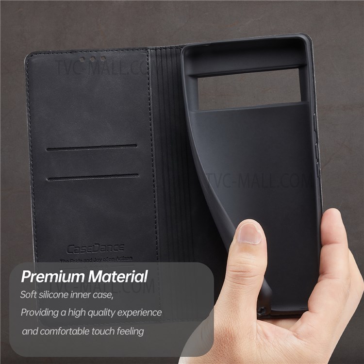 CASEDANCE Waltz 001 Series Folio Flip Magnetic Auto-absorbed Drop-proof PU Leather Stand Phone Case with Wallet for Google Pixel 6 - Black-10