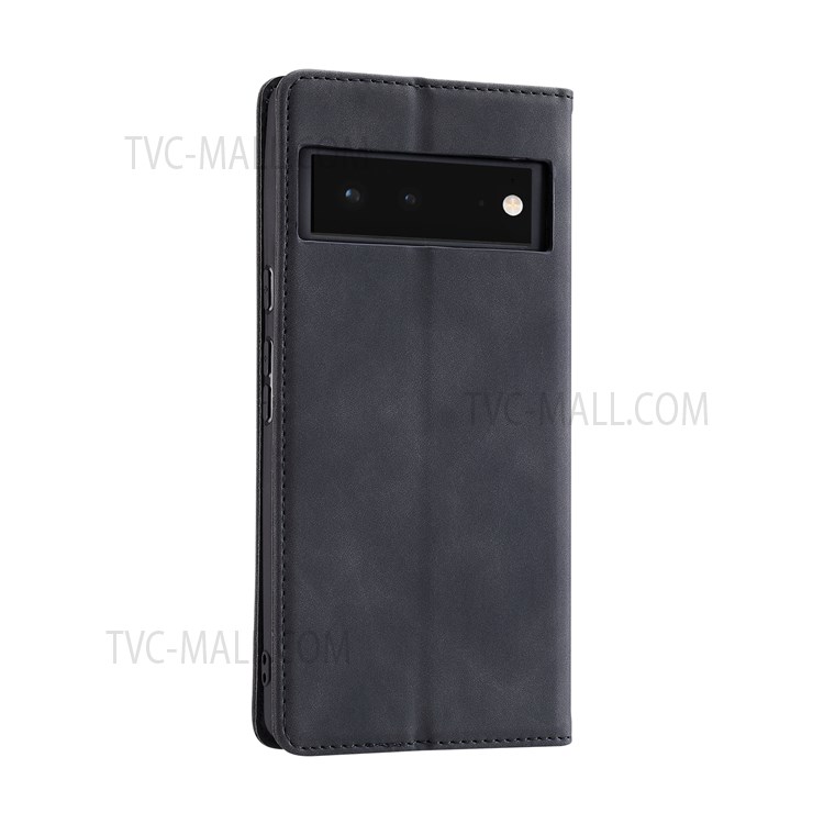 CASEDANCE Waltz 001 Series Folio Flip Magnetic Auto-absorbed Drop-proof PU Leather Stand Phone Case with Wallet for Google Pixel 6 - Black-3