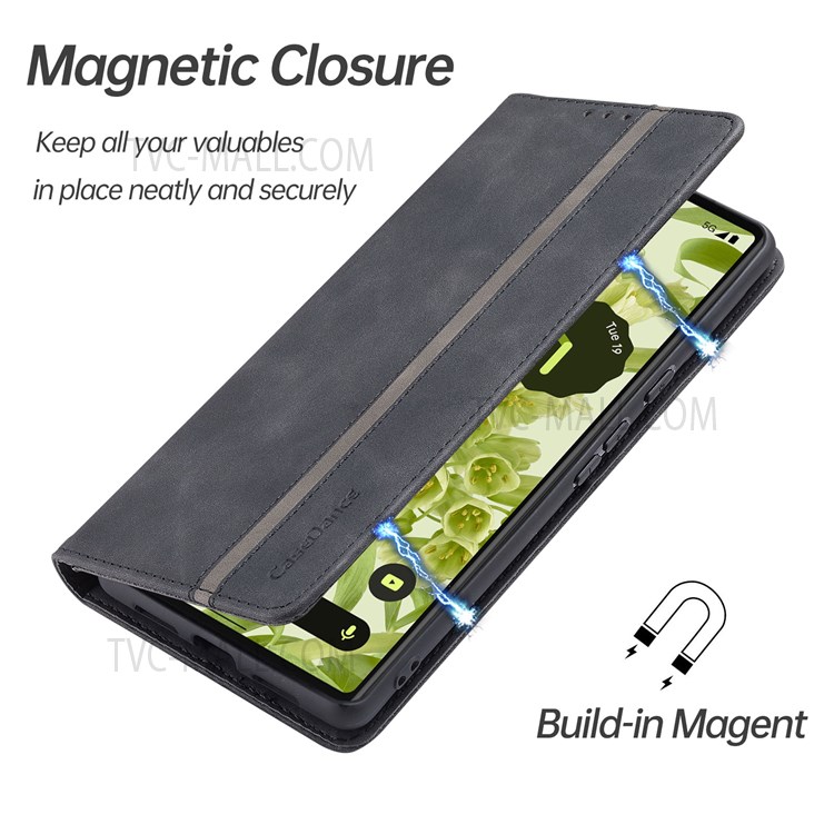 CASEDANCE Waltz 001 Series Folio Flip Magnetic Auto-absorbed Drop-proof PU Leather Stand Phone Case with Wallet for Google Pixel 6 - Black-4
