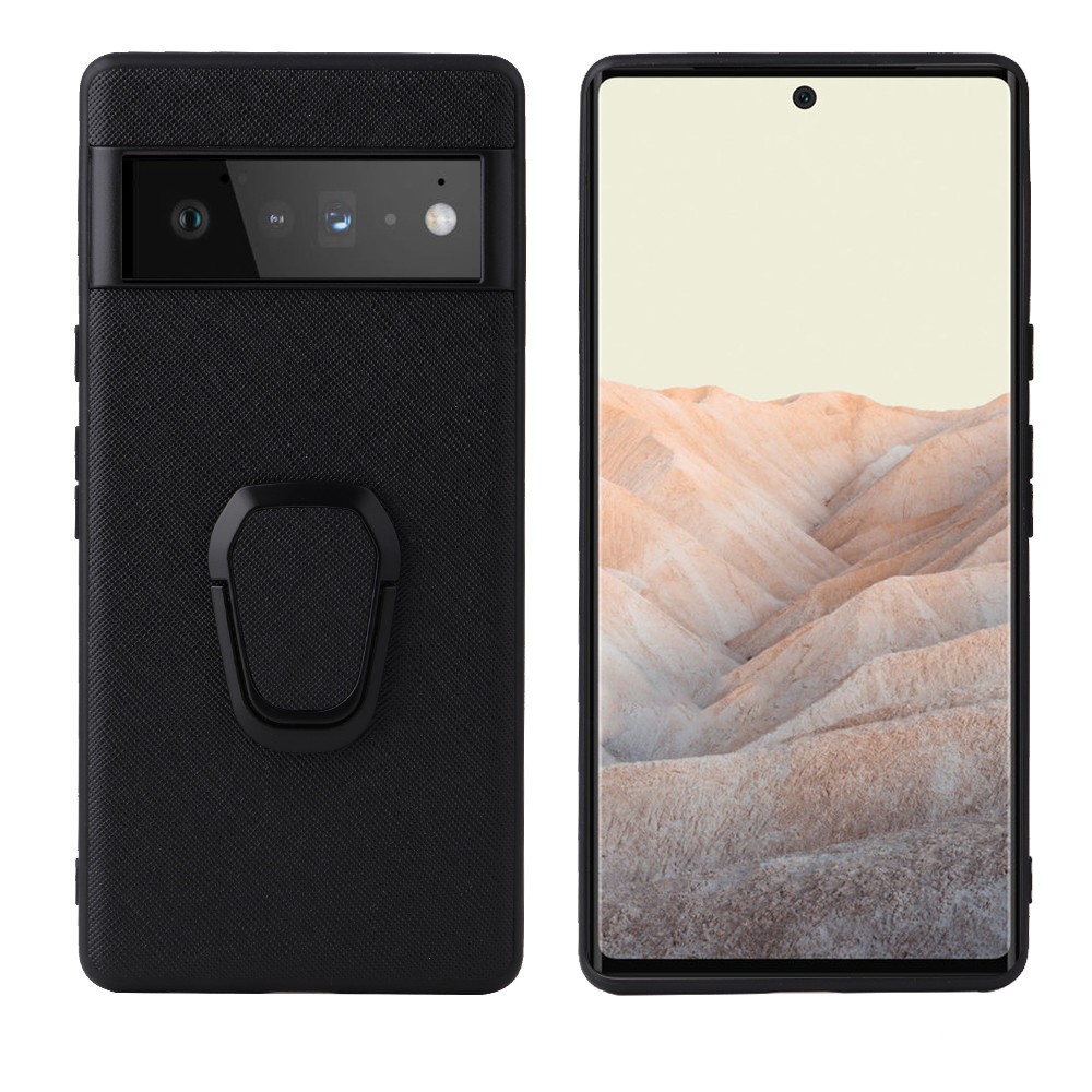 Adjustable Kickstand Design Built-in Metal Sheet PU Leather Coated TPU+PC Hybrid Cover for Google Pixel 6 Pro - Cross Texture/Black-1