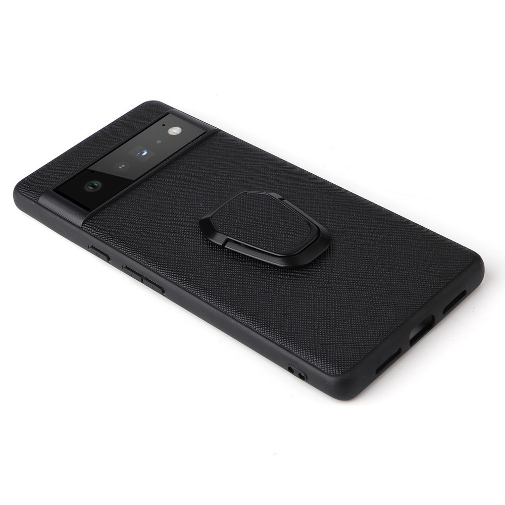 Adjustable Kickstand Design Built-in Metal Sheet PU Leather Coated TPU+PC Hybrid Cover for Google Pixel 6 Pro - Cross Texture/Black-3