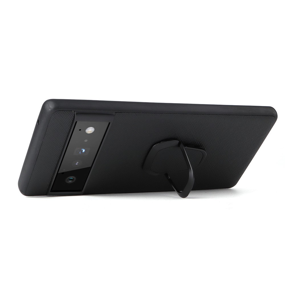 Adjustable Kickstand Design Built-in Metal Sheet PU Leather Coated TPU+PC Hybrid Cover for Google Pixel 6 Pro - Cross Texture/Black-7