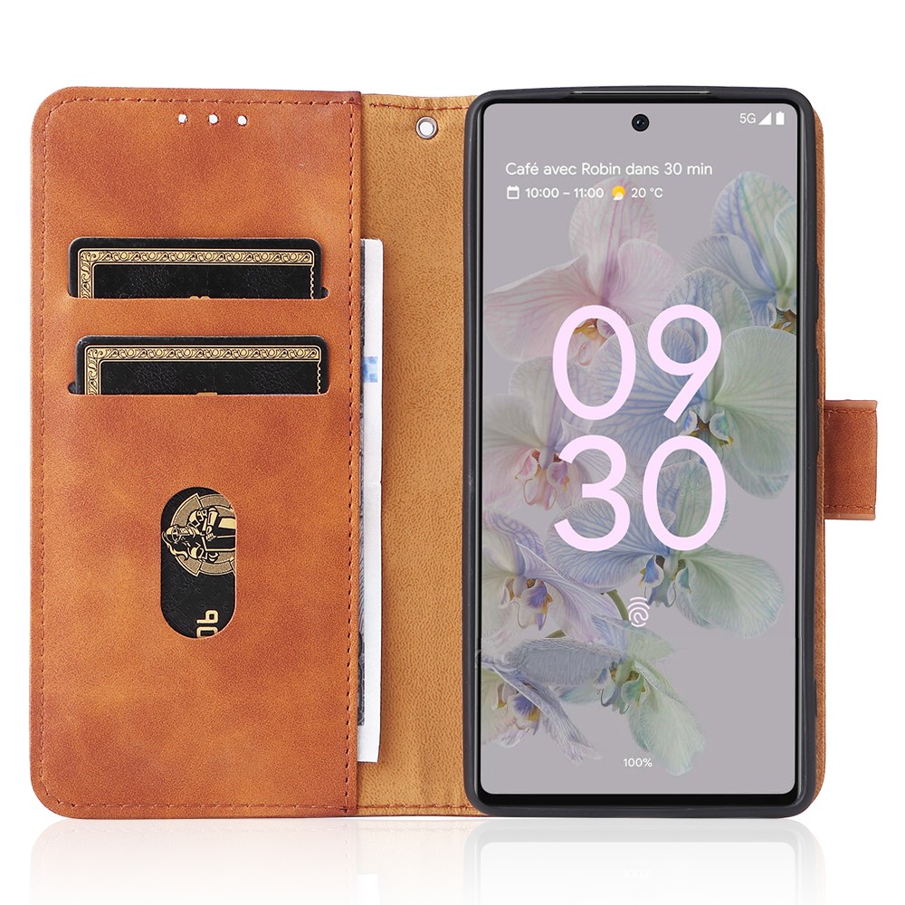 Comfortable Skin-touch Feeling Anti-scratch PU Leather Stand Phone Cover Wallet Case for Google Pixel 6a - Brown-4