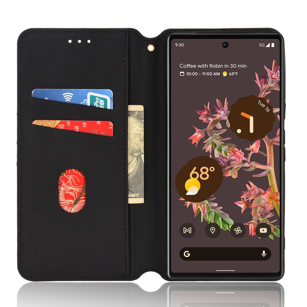 Magnetic Absorption Auto Closing Stand Wallet Phone Cover 3D Rhombus Imprinted Leather Case for Google Pixel 6 - Black-4