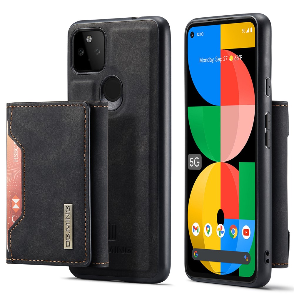 DG.MING M2 Series Front Card Slot Design Anti-Drop Magnetic Wallet Design Hybrid Case with Kickstand for Google Pixel 5a 5G - Black-1