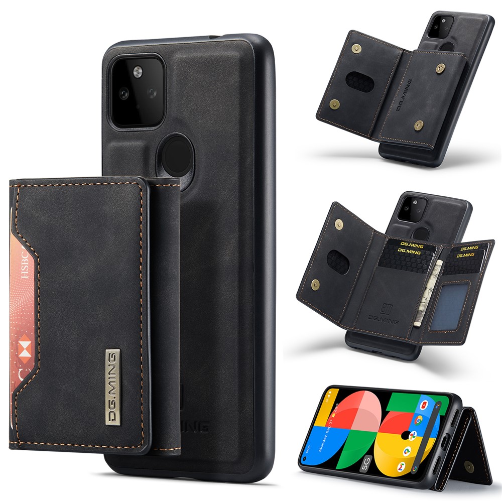 DG.MING M2 Series Front Card Slot Design Anti-Drop Magnetic Wallet Design Hybrid Case with Kickstand for Google Pixel 5a 5G - Black-14