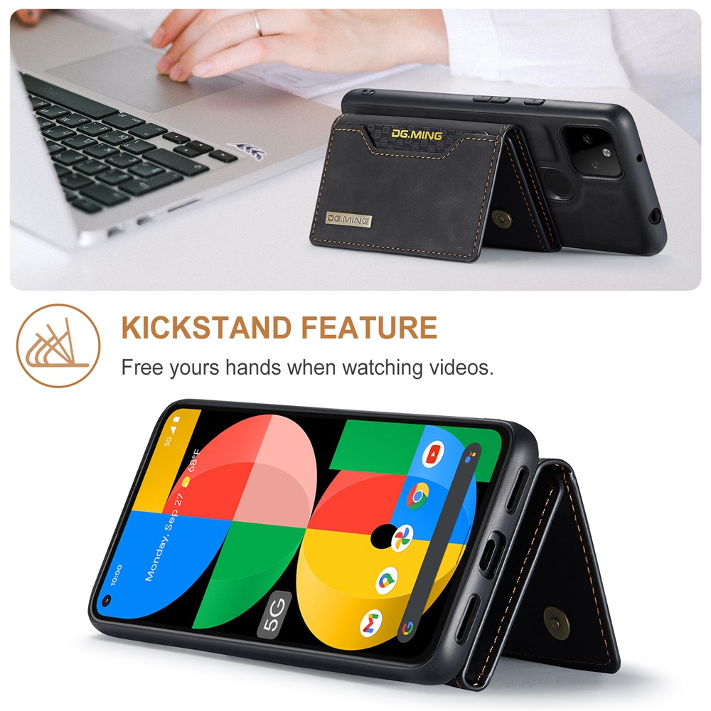 DG.MING M2 Series Front Card Slot Design Anti-Drop Magnetic Wallet Design Hybrid Case with Kickstand for Google Pixel 5a 5G - Black-2