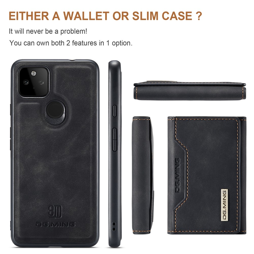 DG.MING M2 Series Front Card Slot Design Anti-Drop Magnetic Wallet Design Hybrid Case with Kickstand for Google Pixel 5a 5G - Black-3