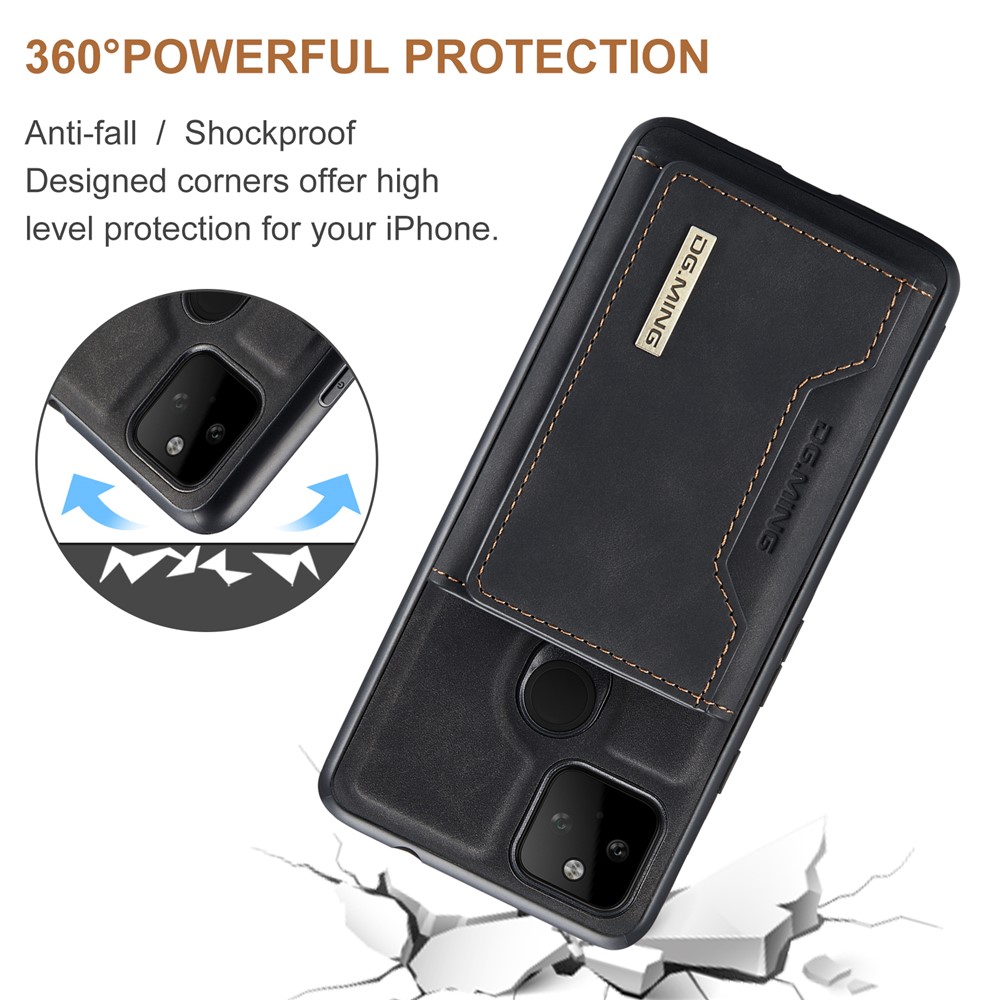 DG.MING M2 Series Front Card Slot Design Anti-Drop Magnetic Wallet Design Hybrid Case with Kickstand for Google Pixel 5a 5G - Black-4