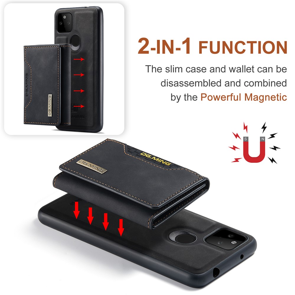 DG.MING M2 Series Front Card Slot Design Anti-Drop Magnetic Wallet Design Hybrid Case with Kickstand for Google Pixel 5a 5G - Black-5