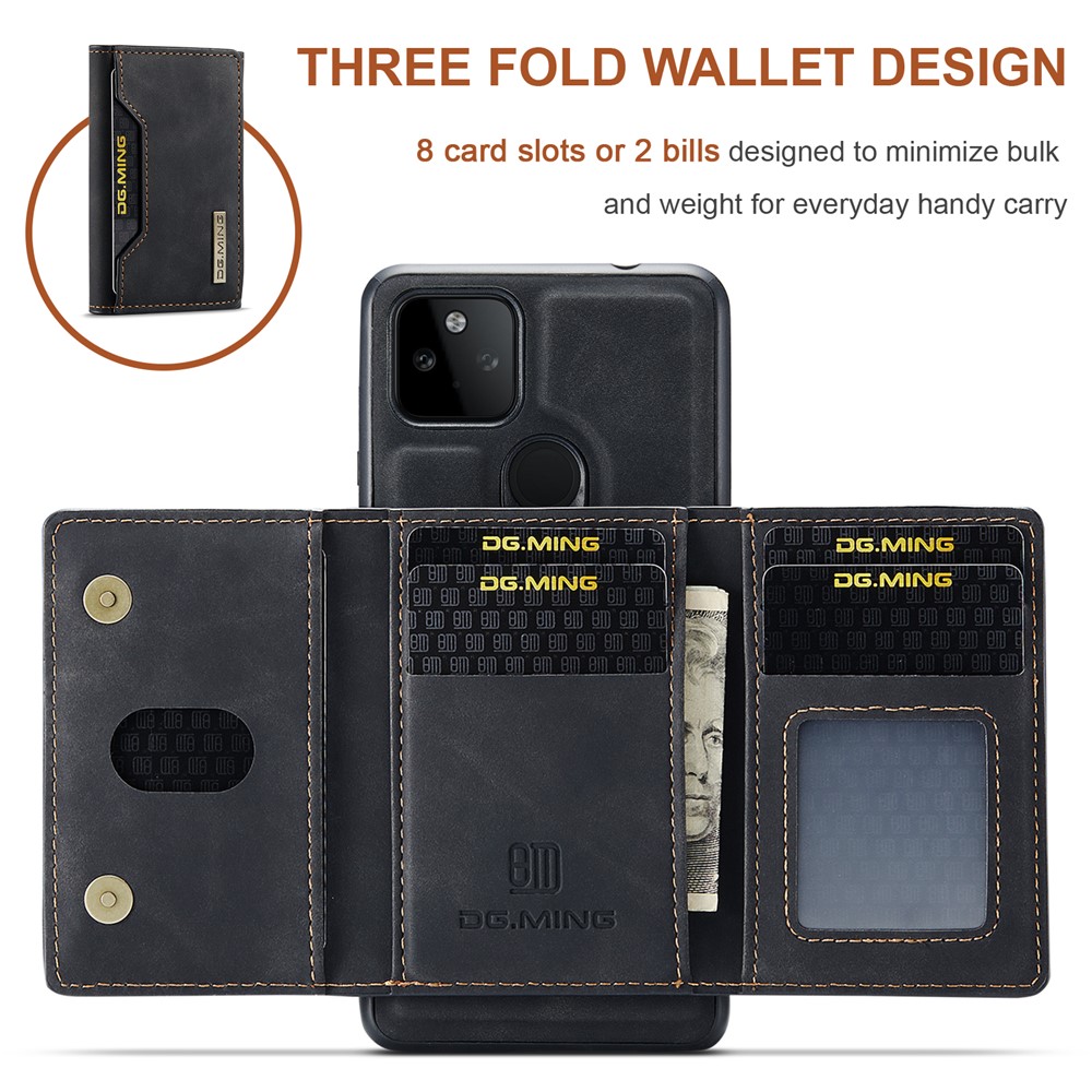 DG.MING M2 Series Front Card Slot Design Anti-Drop Magnetic Wallet Design Hybrid Case with Kickstand for Google Pixel 5a 5G - Black-7