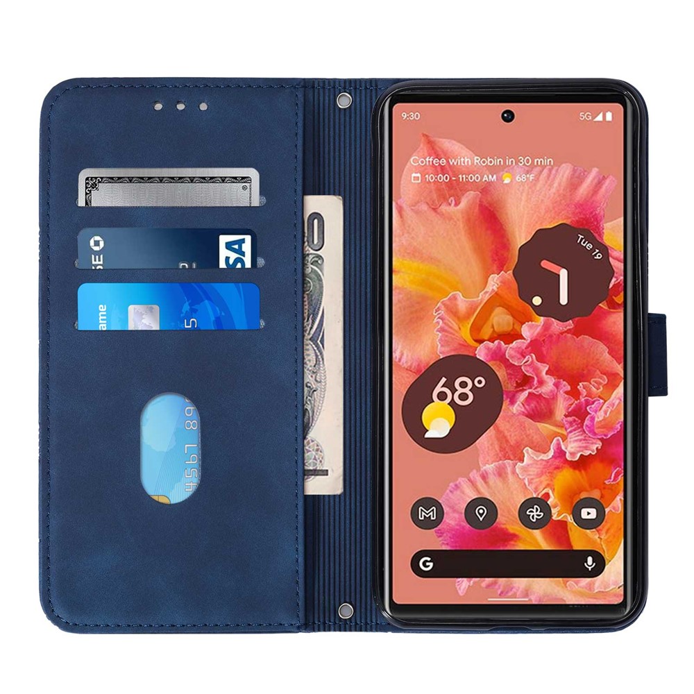 PB2 Series Dual-sided Magnetic Clasp PU Leather Imprinting Lines Wallet Stand Protective Phone Cover for Google Pixel 6 - Sapphire-4