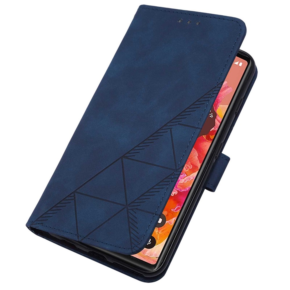 PB2 Series Dual-sided Magnetic Clasp PU Leather Imprinting Lines Wallet Stand Protective Phone Cover for Google Pixel 6 - Sapphire-6