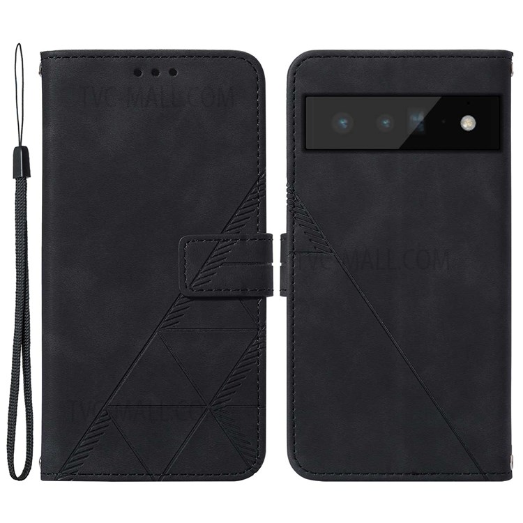 PB2 Series Lines Imprinted PU Leather Shockproof Phone Case Stand Cover with Wallet for Google Pixel 6 Pro - Black-1