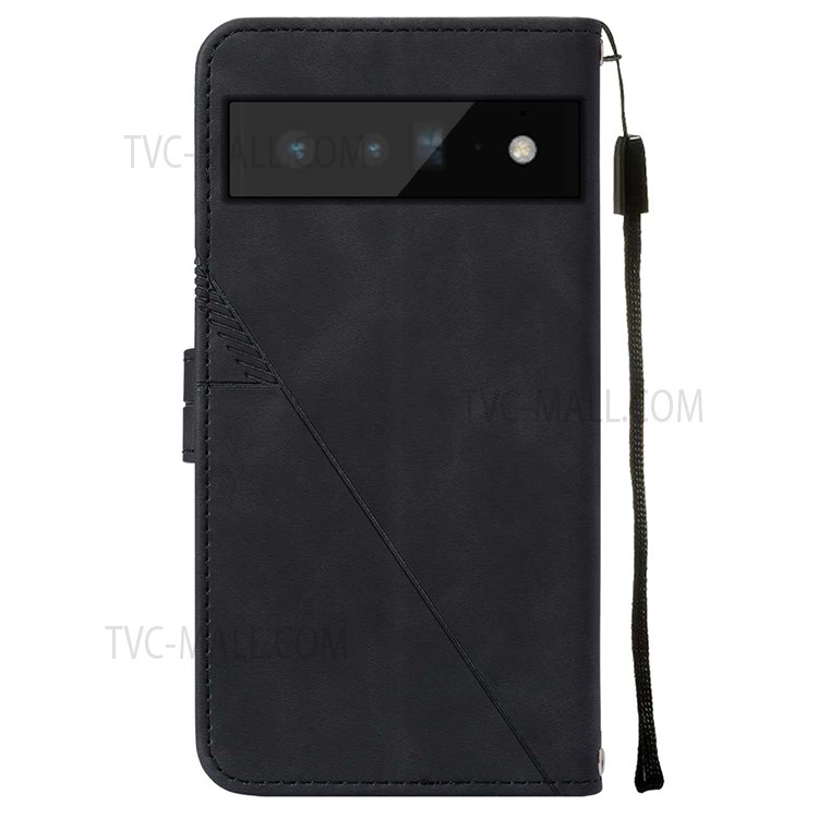 PB2 Series Lines Imprinted PU Leather Shockproof Phone Case Stand Cover with Wallet for Google Pixel 6 Pro - Black-3