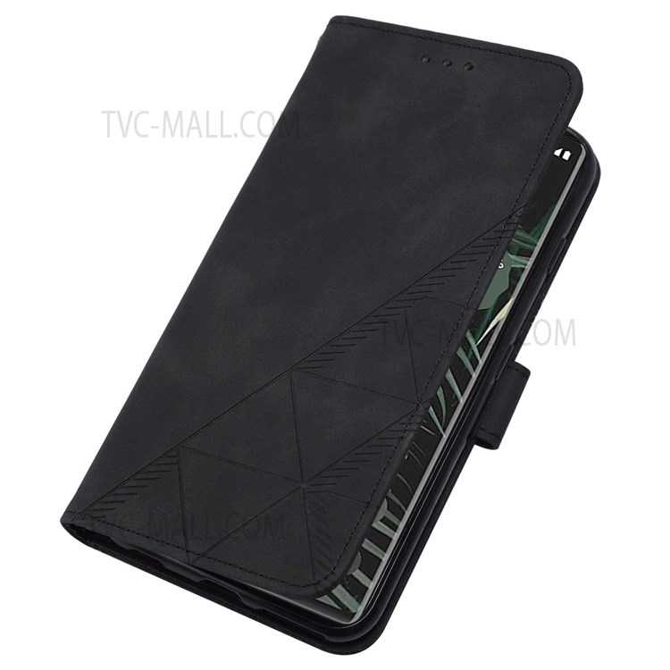 PB2 Series Lines Imprinted PU Leather Shockproof Phone Case Stand Cover with Wallet for Google Pixel 6 Pro - Black-6