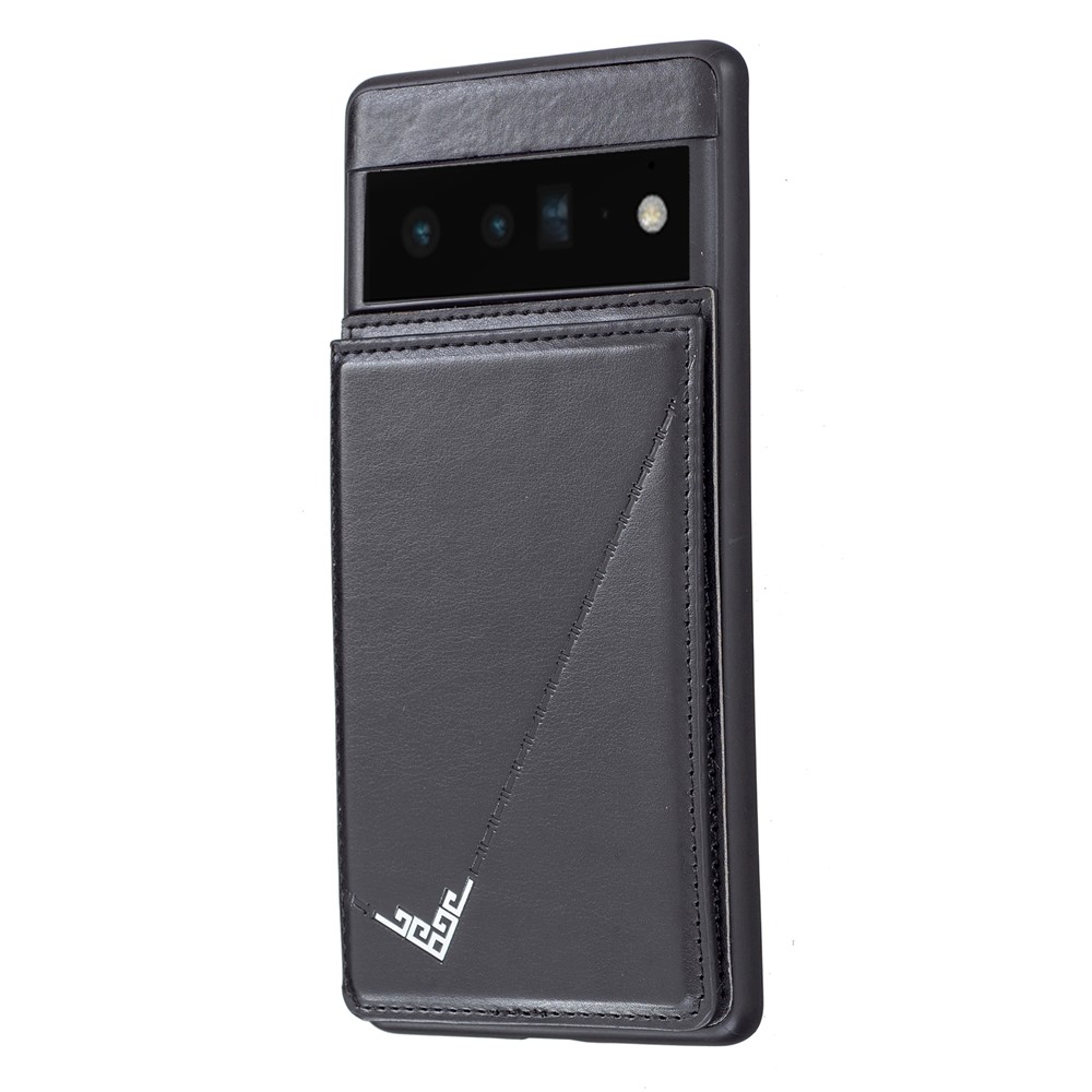 Kickstand Vintage PU Leather Coated TPU Card Slots Magnetic Shockproof Protective Cover for Google Pixel 6 Pro - Black-2