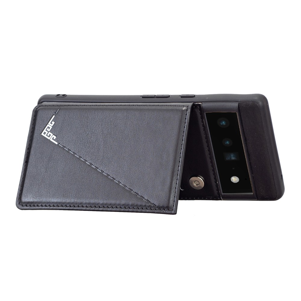 Kickstand Vintage PU Leather Coated TPU Card Slots Magnetic Shockproof Protective Cover for Google Pixel 6 Pro - Black-5