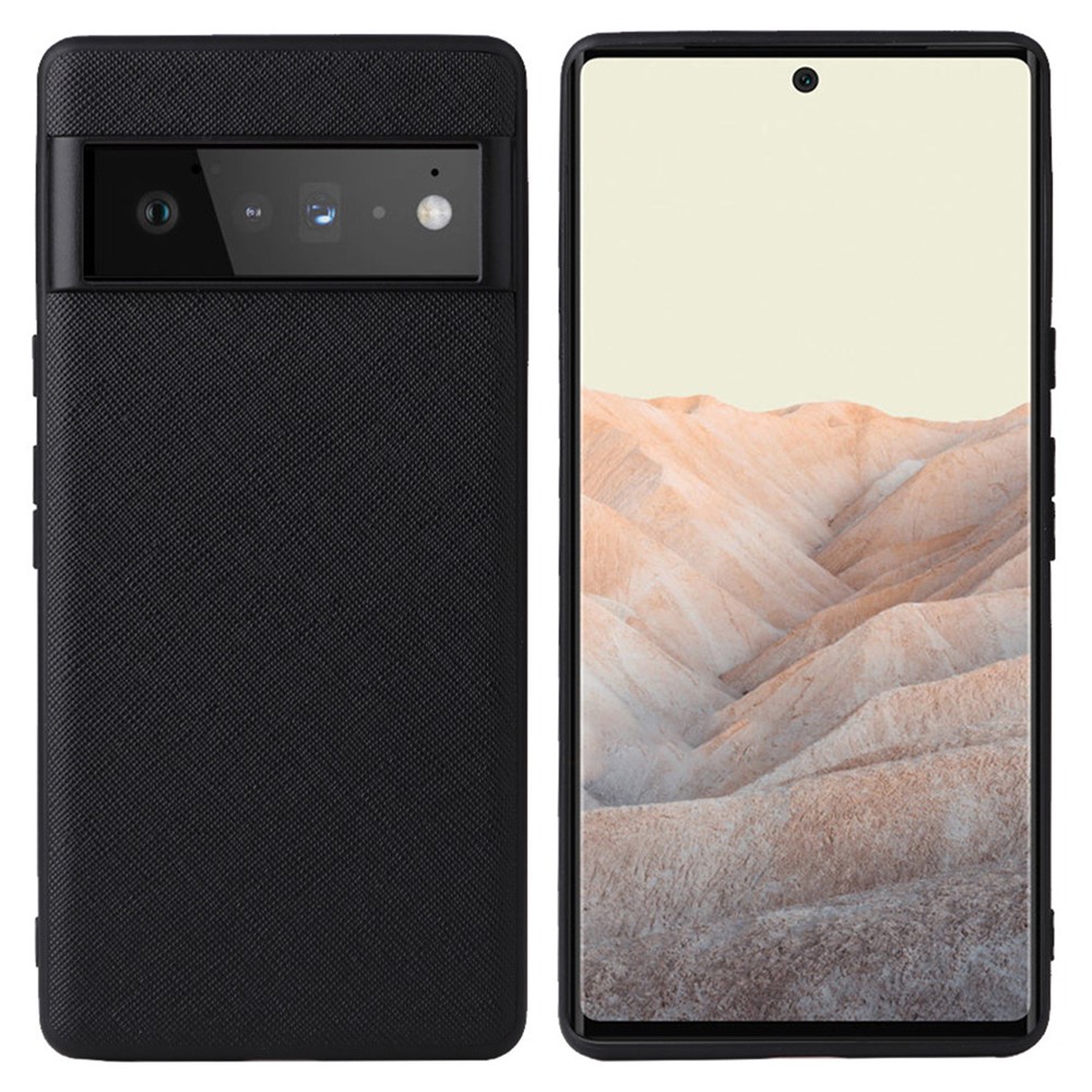 Smooth Touch PU Leather Coated Soft TPU + Hard PC Slim Hybrid Shock Absorbing Back Cover for Google Pixel 6 Pro - Cross Texture/Black-1