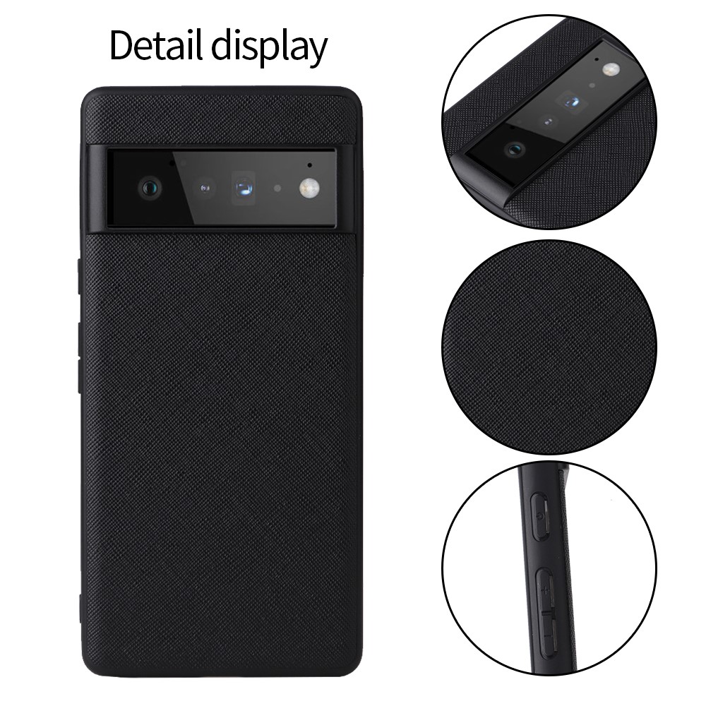 Smooth Touch PU Leather Coated Soft TPU + Hard PC Slim Hybrid Shock Absorbing Back Cover for Google Pixel 6 Pro - Cross Texture/Black-7