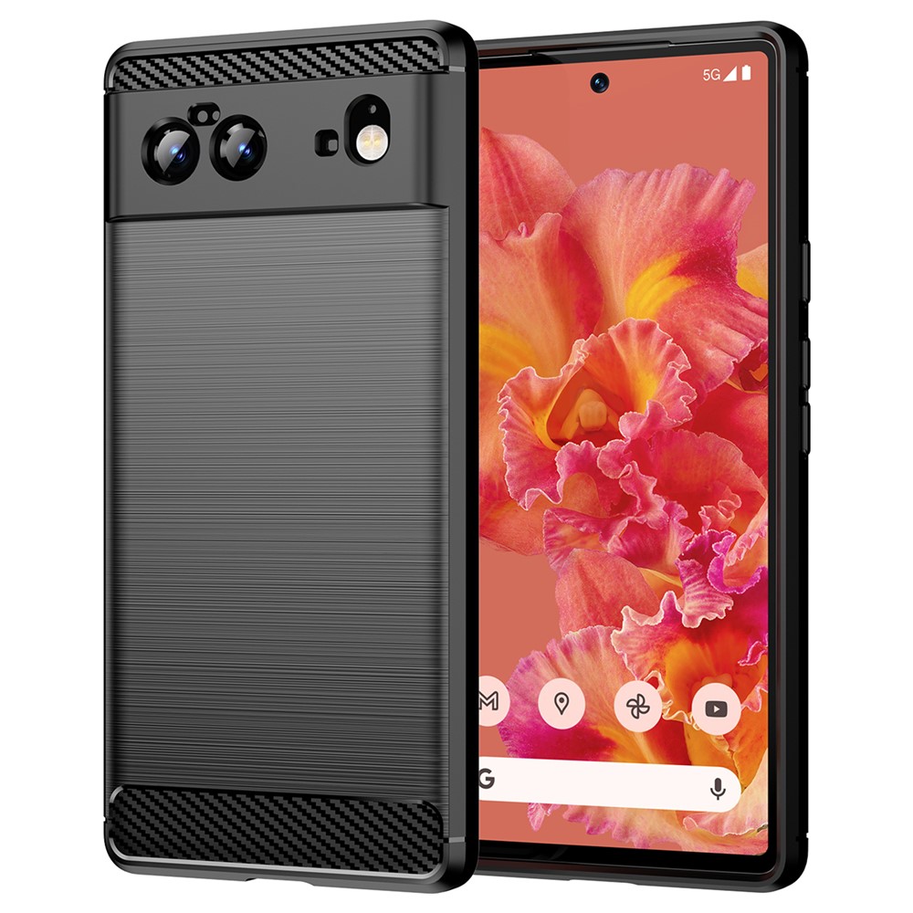 Carbon Fiber Texture TPU Case Brushed Surface Fingerprint-Free Flexible TPU Phone Protective Back Cover for Google Pixel 6 - Black-1