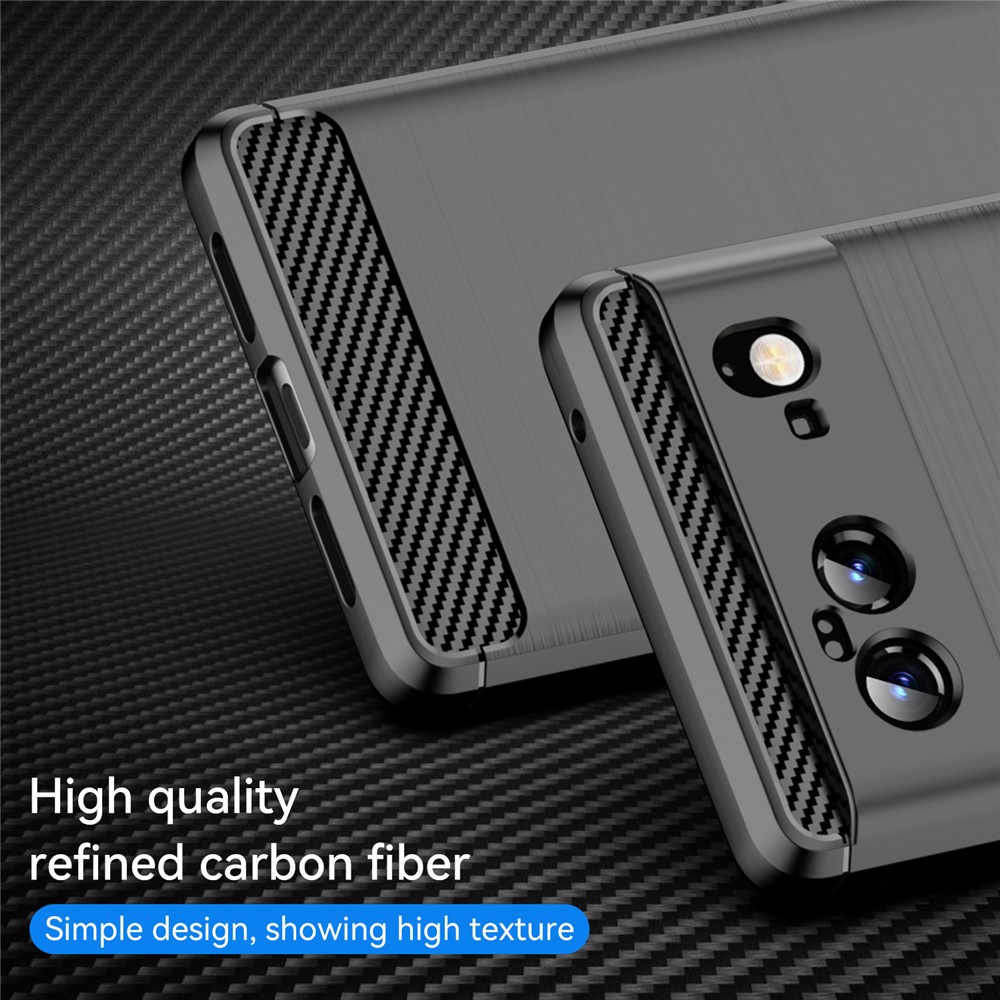 Carbon Fiber Texture TPU Case Brushed Surface Fingerprint-Free Flexible TPU Phone Protective Back Cover for Google Pixel 6 - Black-2