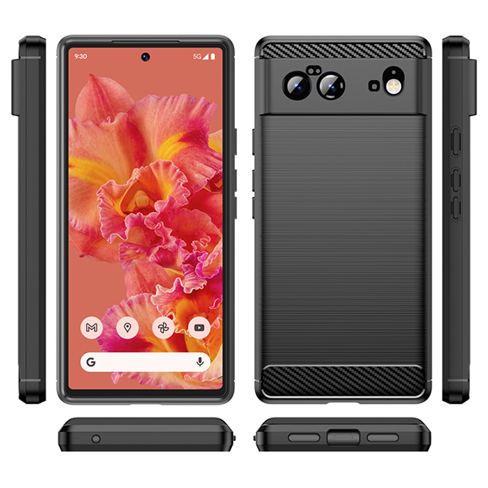 Carbon Fiber Texture TPU Case Brushed Surface Fingerprint-Free Flexible TPU Phone Protective Back Cover for Google Pixel 6 - Black-9