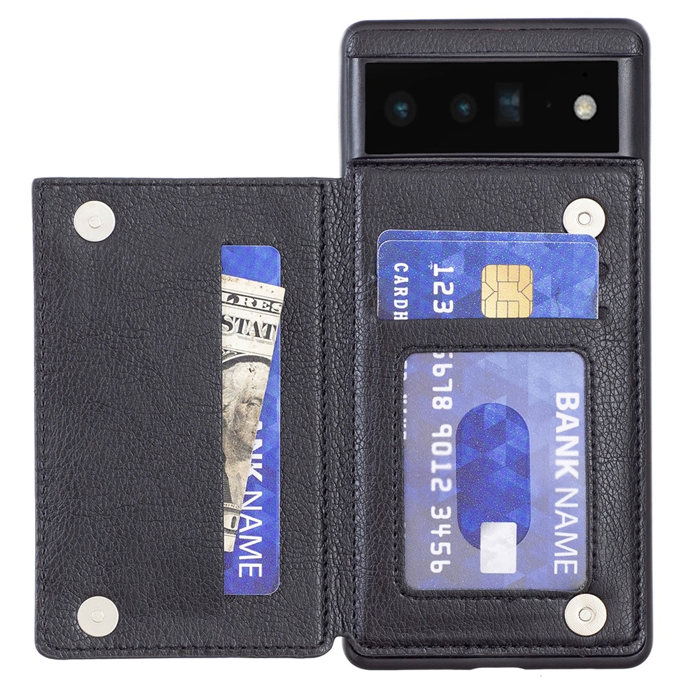 Card Slots Kickstand Smooth Touch Texture PU Leather Coated TPU Protective Case for Google Pixel 6 Pro - Black-1