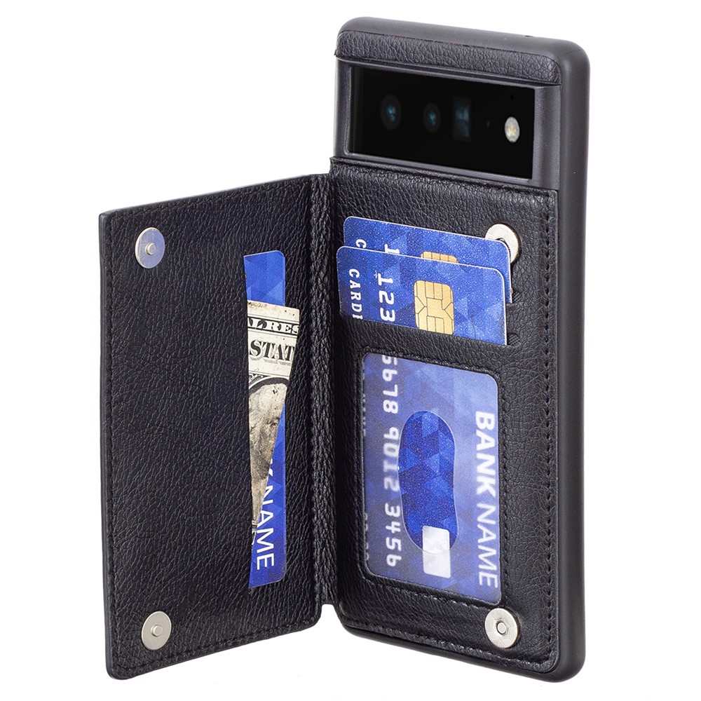 Card Slots Kickstand Smooth Touch Texture PU Leather Coated TPU Protective Case for Google Pixel 6 Pro - Black-2