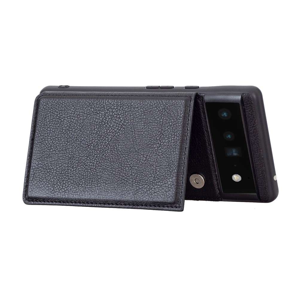 Card Slots Kickstand Smooth Touch Texture PU Leather Coated TPU Protective Case for Google Pixel 6 Pro - Black-3