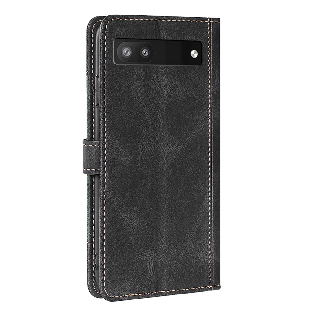 Anti-fingerprint Bi-color Splicing Style Flip Wallet Stand PU Leather Cell Phone Case for Google Pixel 6a - Black-2