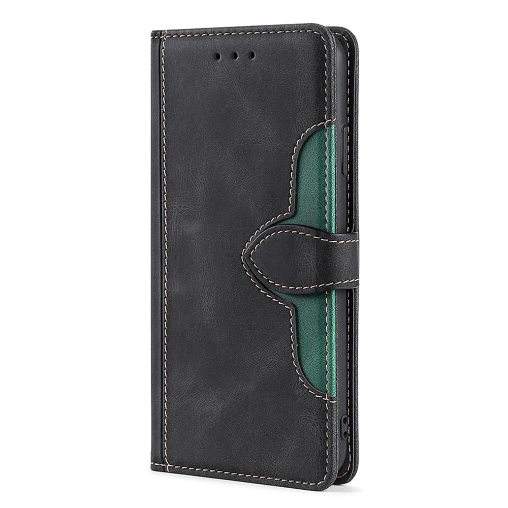 Anti-fingerprint Bi-color Splicing Style Flip Wallet Stand PU Leather Cell Phone Case for Google Pixel 6a - Black-3