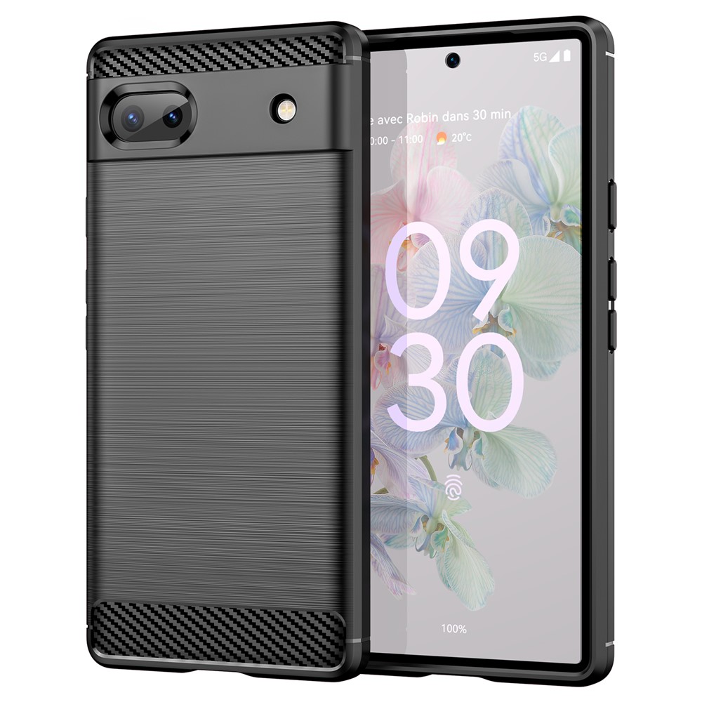 For Google Pixel 6a Shockproof TPU Case Brushed Surface Carbon Fiber Texture Phone Protector - Black-1