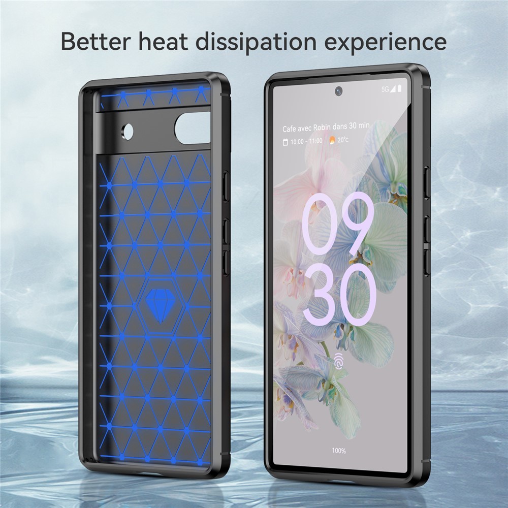 For Google Pixel 6a Shockproof TPU Case Brushed Surface Carbon Fiber Texture Phone Protector - Black-4
