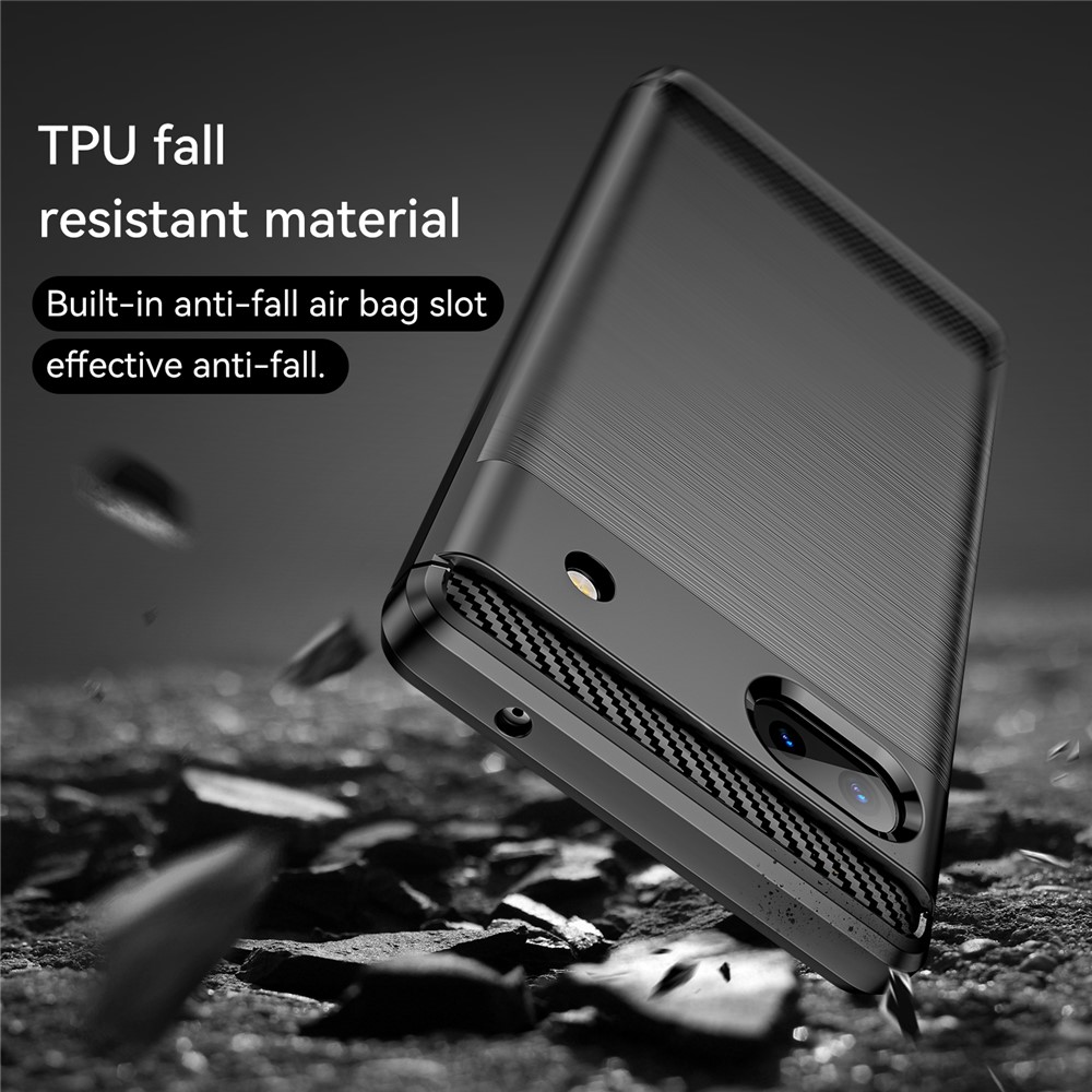 For Google Pixel 6a Shockproof TPU Case Brushed Surface Carbon Fiber Texture Phone Protector - Black-5