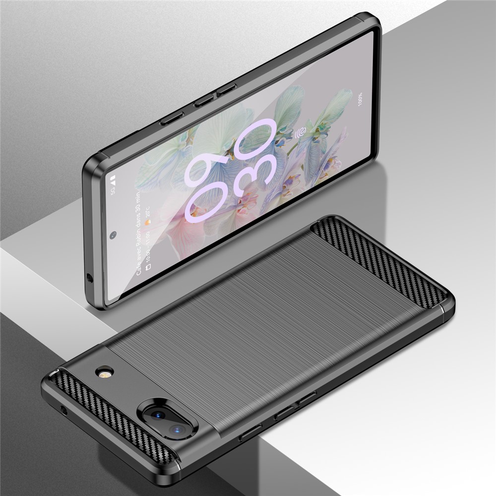 For Google Pixel 6a Shockproof TPU Case Brushed Surface Carbon Fiber Texture Phone Protector - Black-6