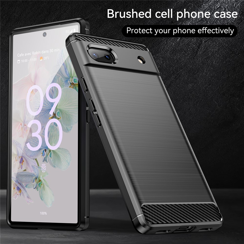 For Google Pixel 6a Shockproof TPU Case Brushed Surface Carbon Fiber Texture Phone Protector - Black-7