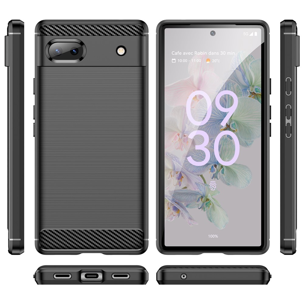 For Google Pixel 6a Shockproof TPU Case Brushed Surface Carbon Fiber Texture Phone Protector - Black-9