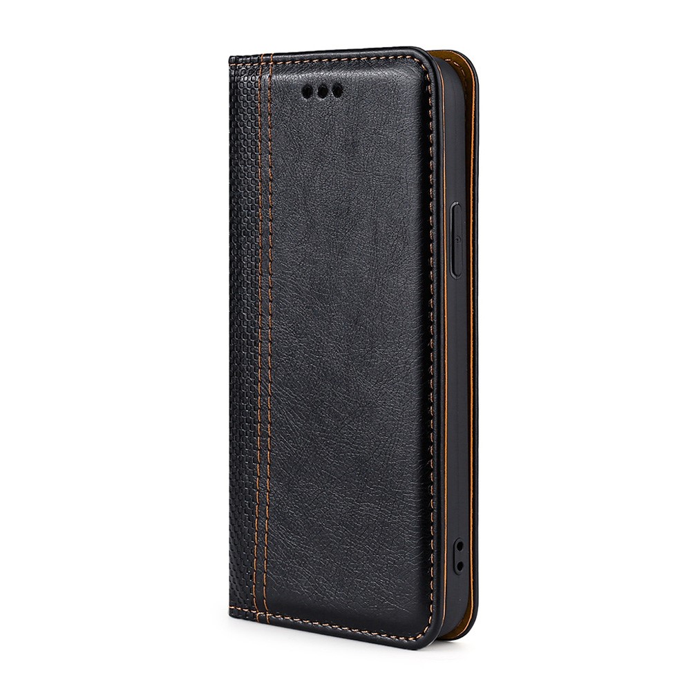 Card Slot Design Plaid Pattern PU Leather Stand Case Magnetic Absorption Shockproof Flip Folio Protective Cover for Google Pixel 6a - Black-2