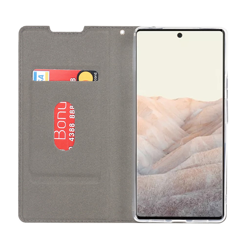 For Google Pixel 6 Pro Textured PU Leather Card Holder Case Stand Magnetic Auto-absorbed Protective Cover with Strap - Black-4