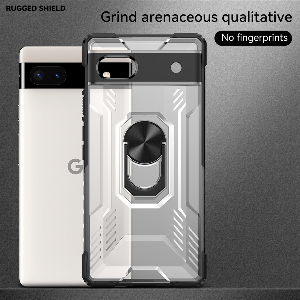RUGGED SHIELD Ring Kickstand Phone Case for Google Pixel 6a, Shock Absorption Soft TPU + Hard PC Fall-proof Protective Cover - Black-6