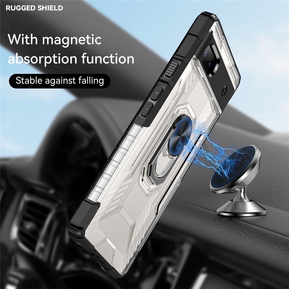 RUGGED SHIELD Ring Kickstand Phone Case for Google Pixel 6a, Shock Absorption Soft TPU + Hard PC Fall-proof Protective Cover - Black-7